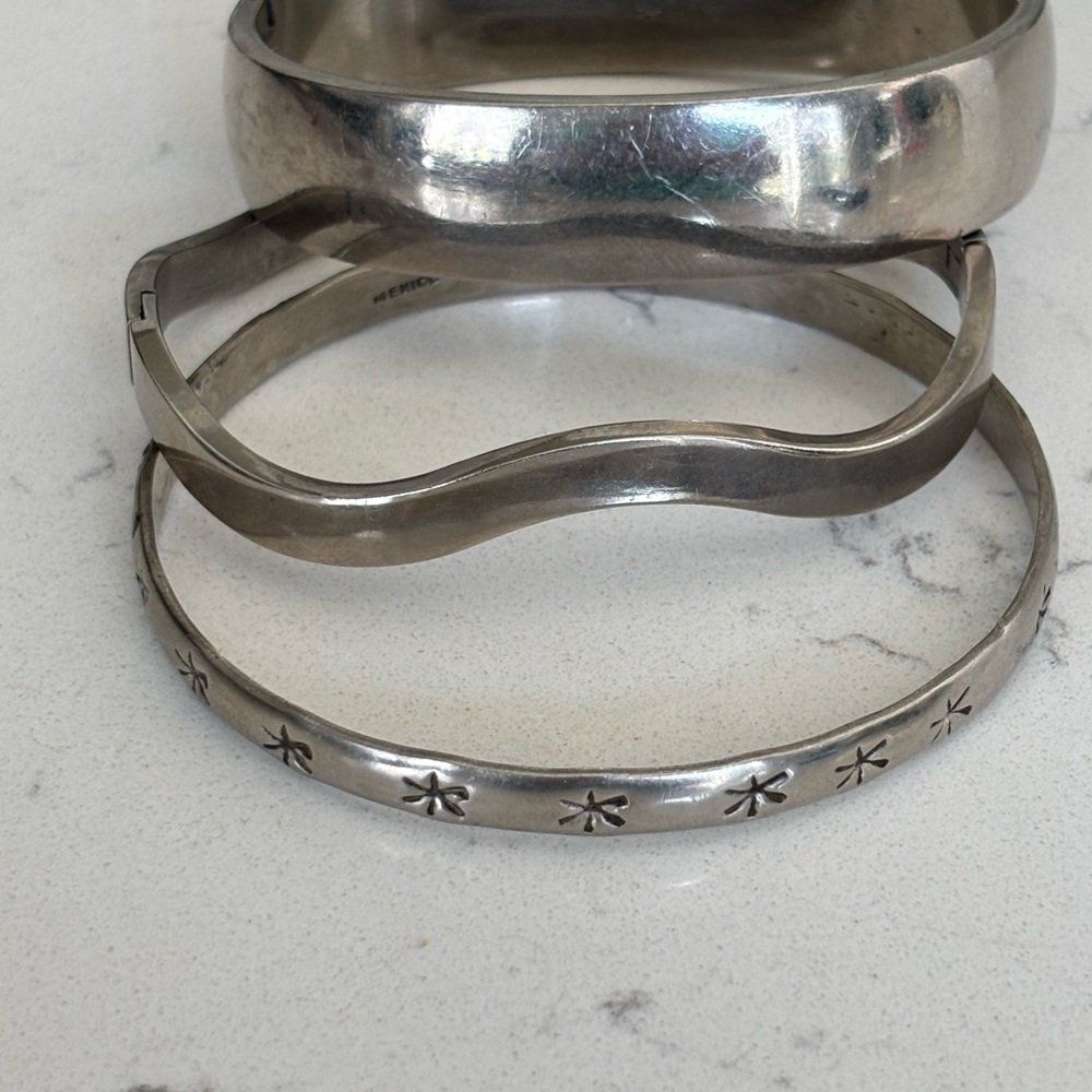 Elegant Silver Bangle Set Stamped Mex 925